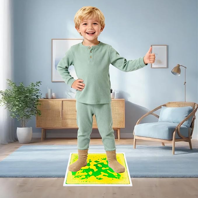 Liquid Sensory Floor Tiles for Kids: 12x12 Inch Active Play Mats for Kids Non-Toxic One-piece Glue-Free Sealing - Leakproof - Non-Slip Color-Changing Pads Stress Relief & Motor Skills Toys