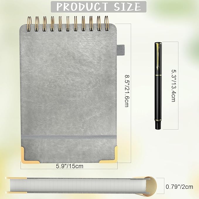 A5 Top Spiral Notebook, Large Leather Hardcover Top Bound Steno Pads, 240 Pages 100 gsm Thick Lined Paper Left Handed Notebook Journal for Work, School, Meeting Writing - Gray, 5.9" x 8.5"