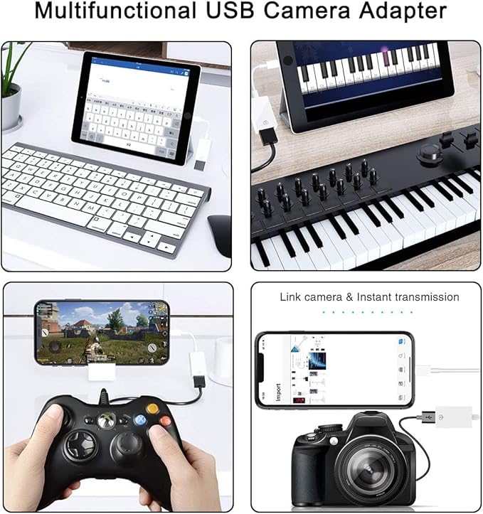 Apple MFi Certified Lightning to USB Camera Adapter for iPhone iPad Female USB 3.0 OTG Cable Adapter Support Connect Camera, Flash Drive, Card Reader, MIDI Keyboard, Mouse