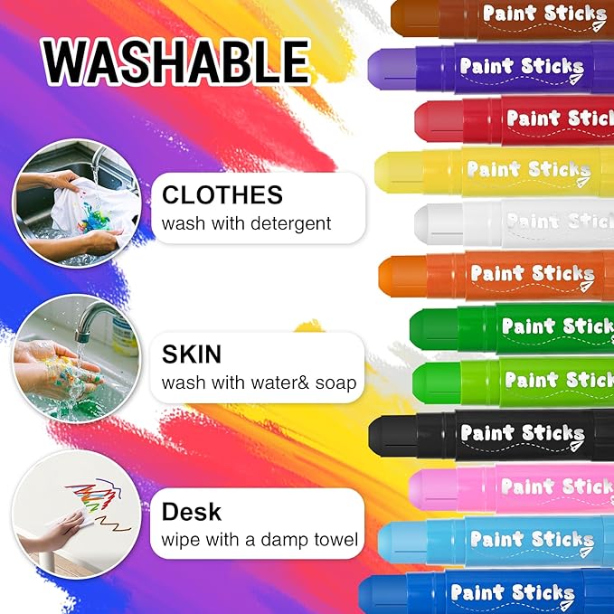 Aen Art Paint Sticks, 12 Colors Solid Tempera Paint Sticks for Kids, Quick Drying Washable Paint for Toddlers, Christmas Gifts for Kids