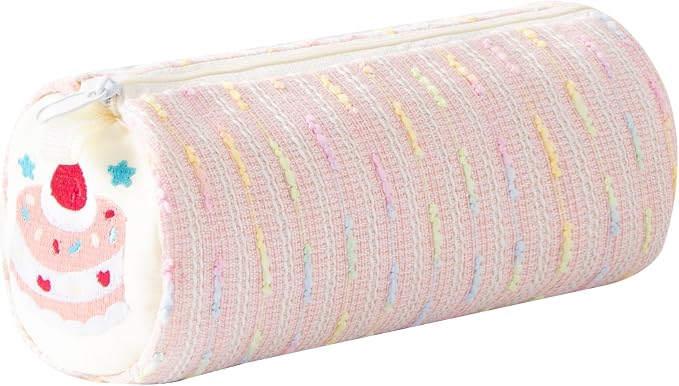 Cute Striped Pencil Case for Girls Large Capacity Aesthetic Pen Pouch with Zipper Stationery Organizer Bag for School Office Durable Pencil Box for Teens Students Women Kids (Cylinder-Pink)