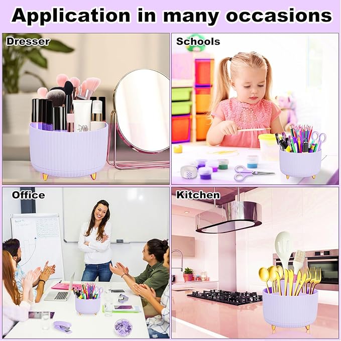 Gawsey Desk Organizers and Accessories Set with 360-Degree Rotating Pen Holder, Tape Dispenser, Stapler, Staple Remover, 1000 Staples, Tape, Clips Set, Ruler, Scissor, Pen (Purple)