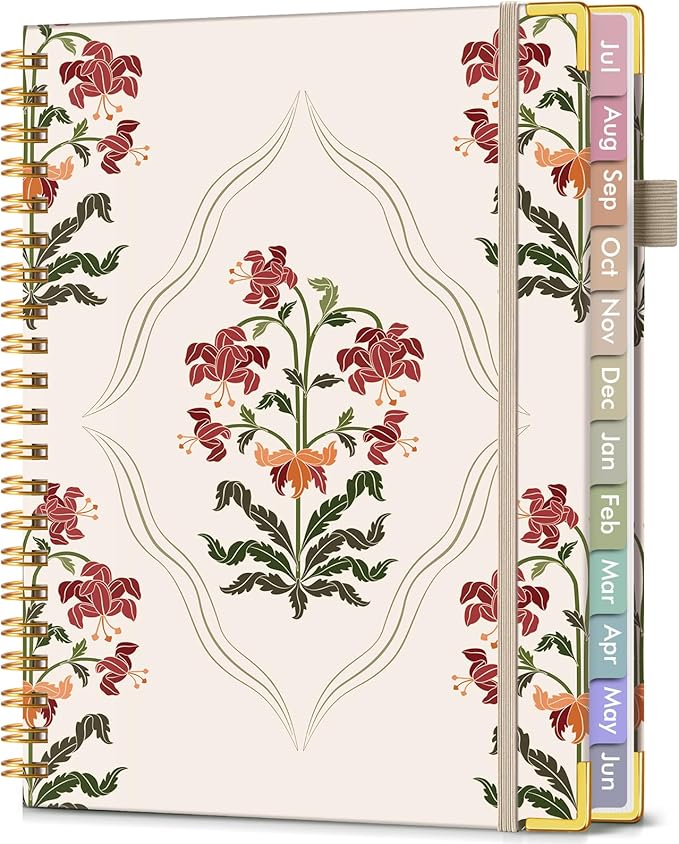 Academic Planner 2026-2027, Hardcover Weekly and Monthly Calendar Planner from July 2026 - June 2027, Daily Agenda Planners with Tabs, College School Organizer for Student Teacher, A4 (8.5" x 11"), Beige Bouquet