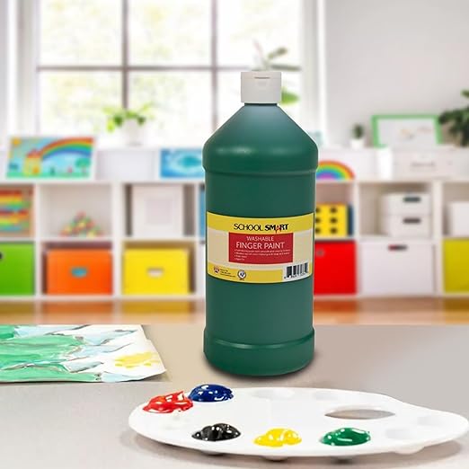 School Smart Washable Finger Paint, Green, 1 Quart Bottle