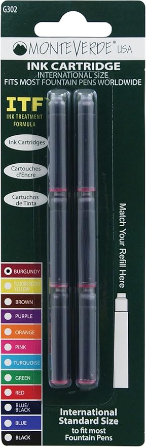 Monteverde Internatinal Size Cartridge to Fit Fountain Pens, Burgandy, 6 per Pack (G302BG)