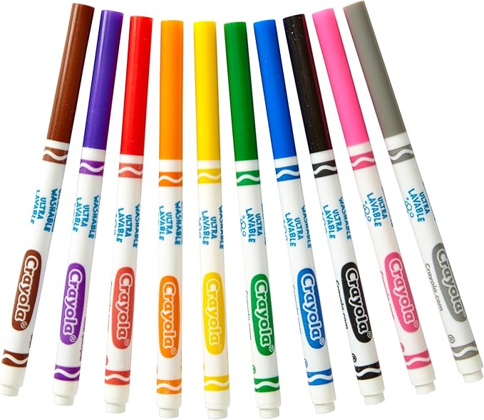 Crayola Ultra-Clean Washable Markers, Fine Line Multicolor, 10 Count