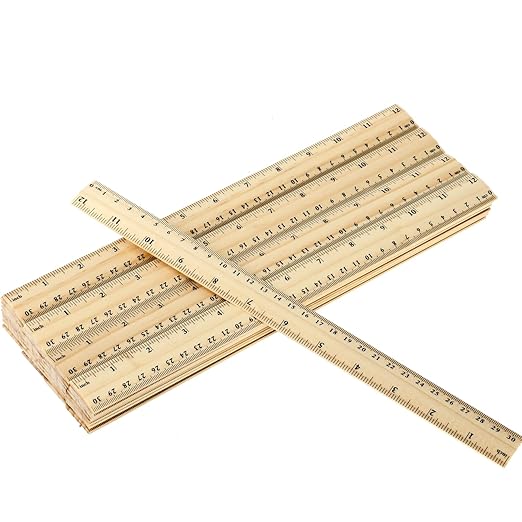 Zonon 50 Pcs Wooden Ruler Bulk Wood Measuring Ruler Office 2 Scale for School Education Families Kids Students (12 Inch)