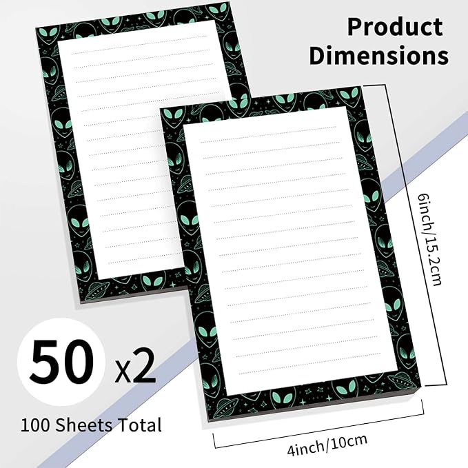 2 Pack Lined Sticky Notes 4x6 in, Cute Self-Stick Notepads with Lines, Large Memo Pads Strong Adhesive for Office, Home Cute Alien Stars