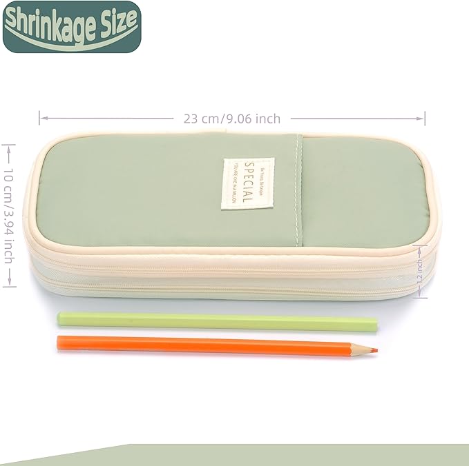 Large Capacity Canvas Pencil Case Organizer Holder Pouch Bag with Zipper Compartments for Women Girls School Adults (Green)