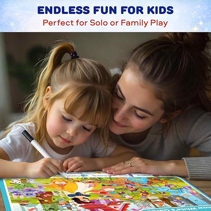 QUOKKA Busy Book for Toddlers 3-5 – Fantasy Search and Find Activity Pad - Toddler Dry Erase Learning Workbook with Markers for Travel Quiet Time