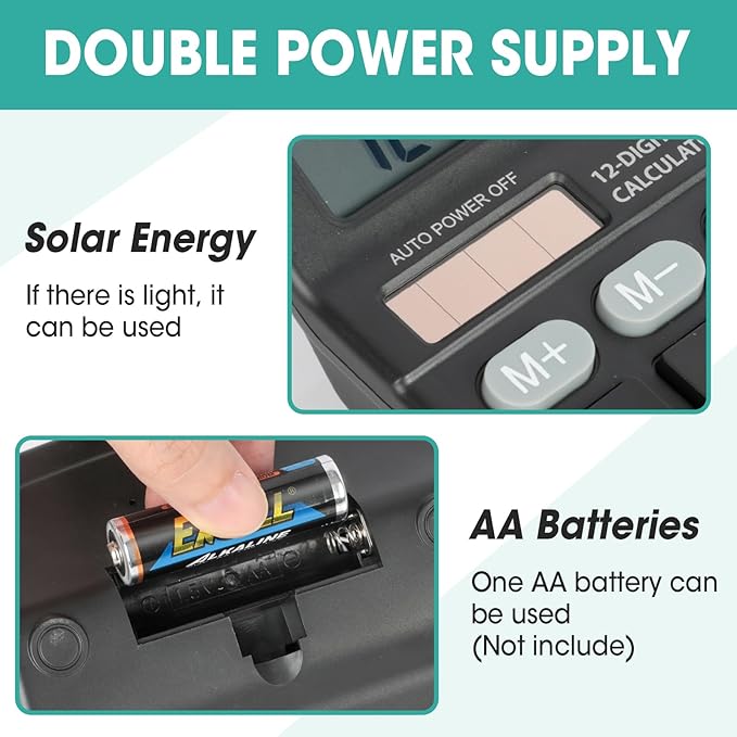 2 Pcs Calculator with Large LCD Display, 12 Digits Calculators Desktop, Solar and Battery Dual Power, Desk Calculator