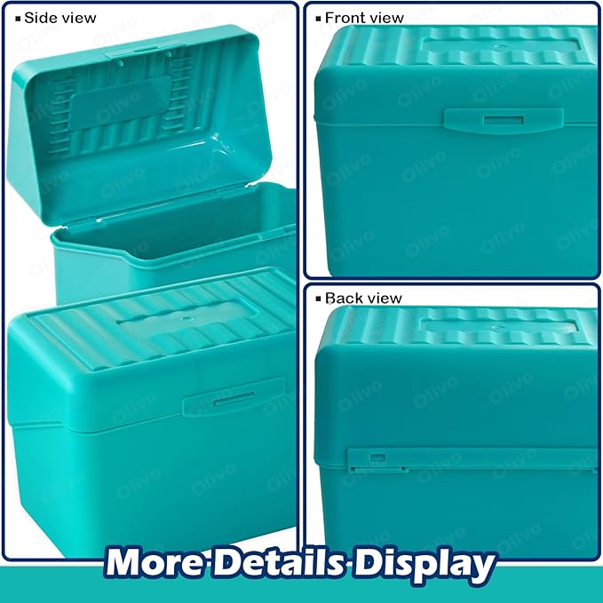 Olivo Index Card Holder Box 3x5 Flash Note Card Holder Storage File Box Organizer Case for 3"x5" Cards, Teal 2 Pack