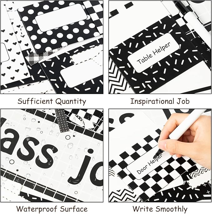 WATINC 97pcs Class Jobs Bulletin Board Set, Classroom Jobs Chart with Name Tags, Back to School Schedule Boards Pocket Behavior Chart for Classroom Chalkboard Walls Decoration (Black White Stripe)