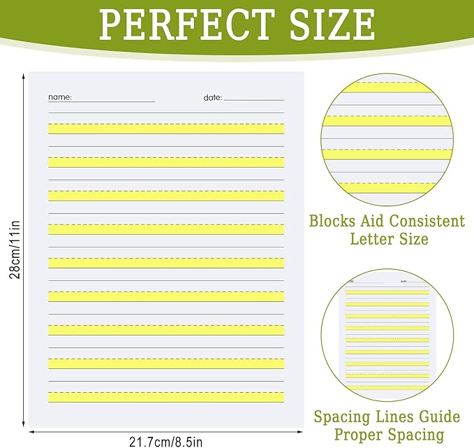 Eaasty 200 Sheets Write Beginner Paper Level 1 with Lines and Yellow Highlighted Practice Writing Paper for Kids Proper Letter Positioning, 11 x 8.5''
