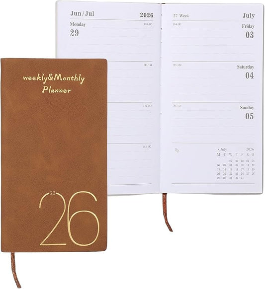 PATIKIL 2026 Daily Planner Notebook, A6 64 Sheets Undated to Do List Daily Weekly Monthly Goals Tracker Pocket Notebook for Office Home Study Work Time Management Fitness Habit, Brown