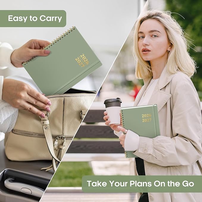 Academic Planner 2026-2027, Weekly and Monthly Calendar Planner Book, July 2026 – June 2027, Hardcover Organizer with Tabs, Perfect for Teachers, Students, Women & Men, A5 (6.4" x 8.5") - Green