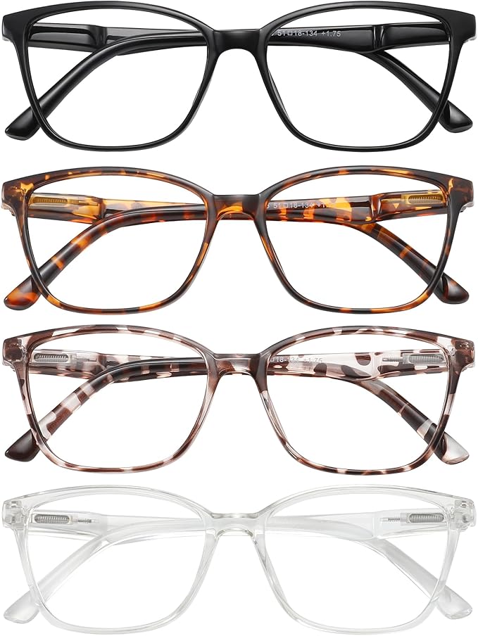 Przene 4 Pack Blue Light Blocking Reading Glasses,Readers for Women and Men with Spring Hinge