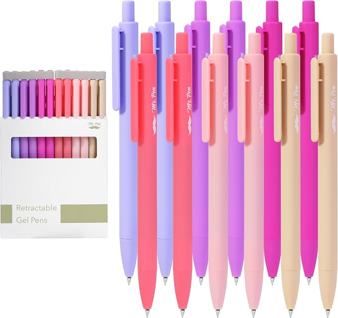 Mr. Pen- Retractable Gel Pens, 12 Pack, Black Ink | Blushing Bloom Color Barrel, Fine Point 0.5mm, Fast Dry, Smooth Writing, Cute Pens for Drawing