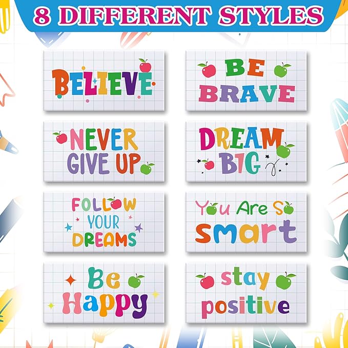 Dunzoom 100 Pcs End of Year Inspirational Pencil Erasers Bulk for Kids Back to School Fun Motivational Eraser School Office Supplies for Students Classroom Office Teacher Artists(Lovely)