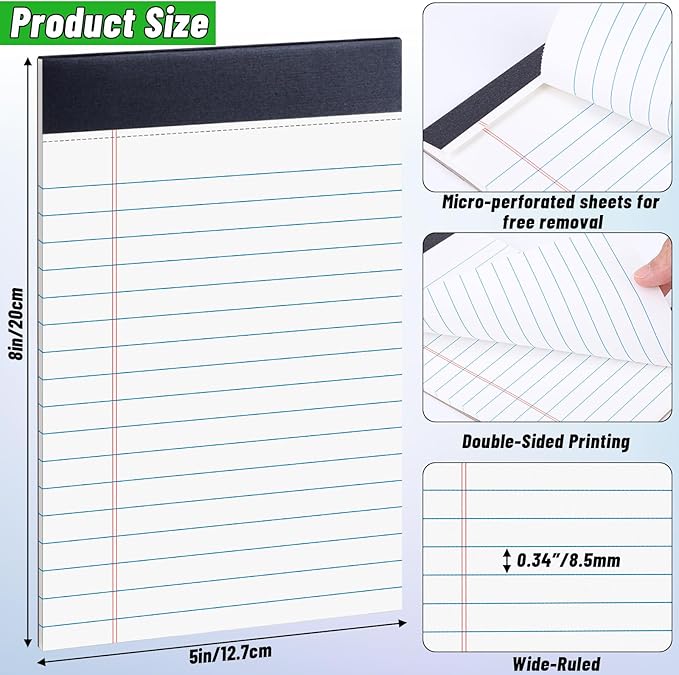 48 Pack Legal Pads Bulk,5 x 8 Inch White Notepad, Note Pads College Ruled Perforated Memo Pad for Work Study Daily Note Taking List, Lined Writing Pads Memo Refills Notepads for Office Home School
