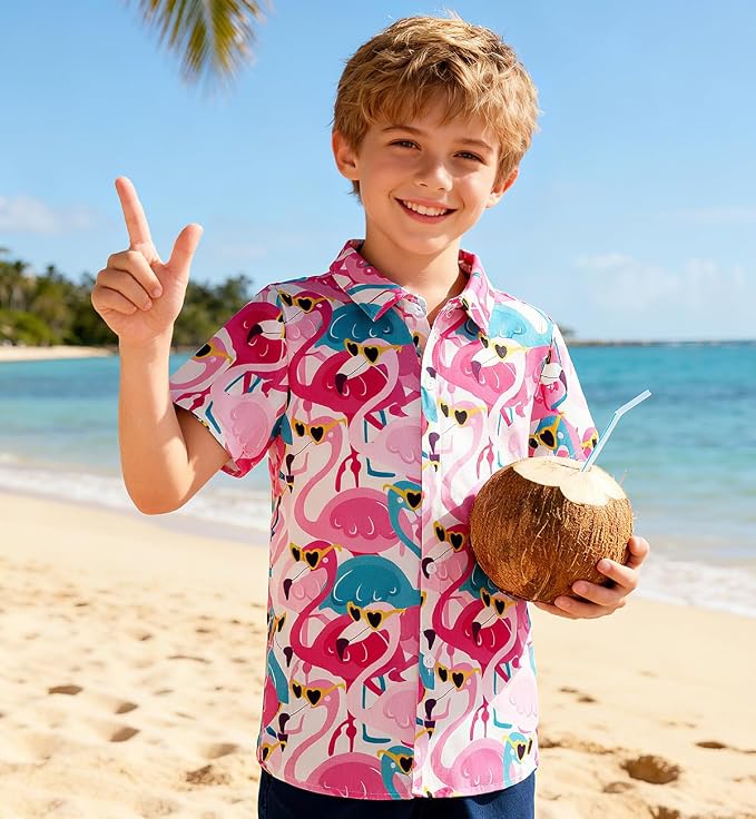 Enlifety 2-10T Kids Hawaiian Shirt Boys Short Sleeve Button Down Shirts Hawaii Summer Casual Blouse