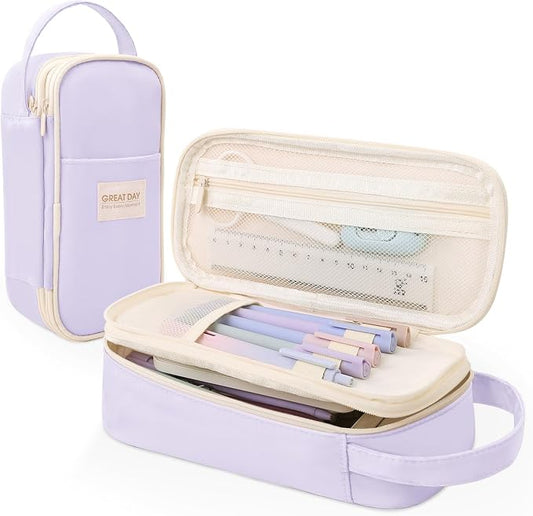 SKYDUE Purple Pencil Case for Girls - Aesthetic Pencil Bag with Multi-Compartment, Large Capacity Zippered Pencil Pouch for School Supply