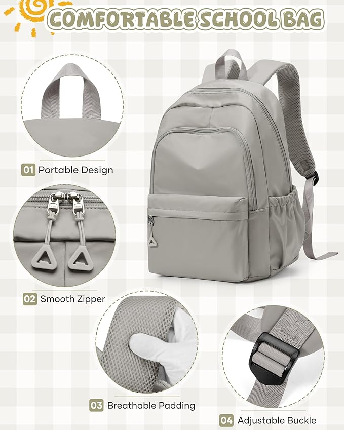 winspansy Backpack for School Teenage Girls Boys,Waterproof Lightweight School Bags Travel Daypack Simple Cute College Backpack Rucksack for Women Men fit 14 Inch Laptop,Grey Brown
