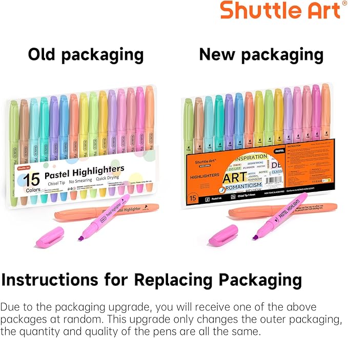 Shuttle Art Highlighters, 15 Colors Pastel Highlighter Pens Assorted Colors, Chisel Tip Dry-Quickly Non-Toxic Highlighter Markers for Adults Students Highlighting in the Home School Office