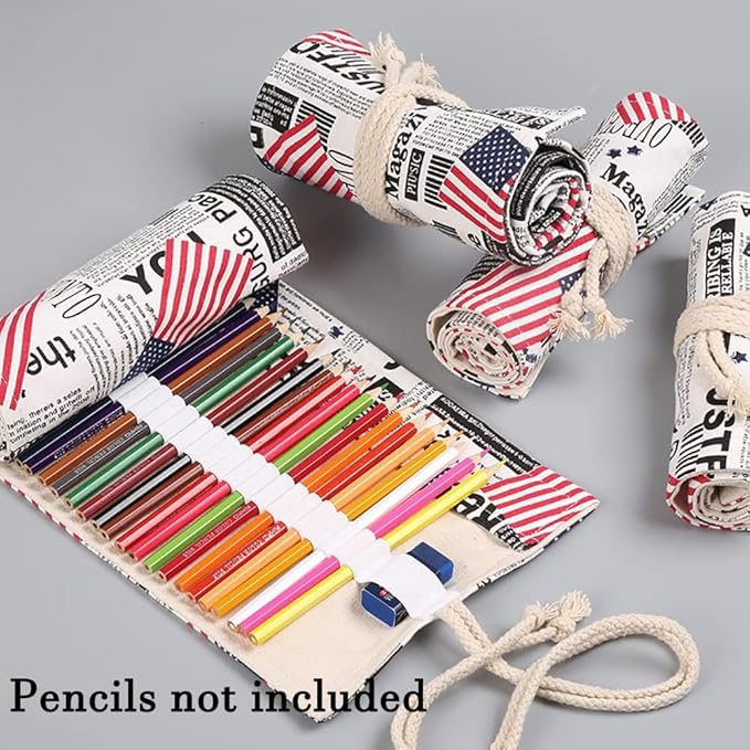 DIYOMR 24/36/72 Slots Pencil Wrap - Roll Up Bag with Short Brushes Pouch Case for Drawing, Coloring and Sketching - NO PENCILS (Flag, 36 Slots)