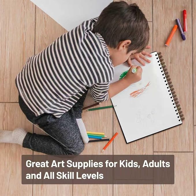 KAKKUE 8.5" x 11" Hardcover Sketchbook, 200gsm/80 Sheets Professional Thick Drawing Paper, Spiral Bound Pad, Acid-Free Perforated for Mixed Media, Sketching & Illustration, for Artists & Kids