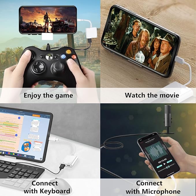 Lightning to USB Camera Adapter with Charging Port for iPhone Portable USB 3.0 Female OTG Cable for iPad to Connect Card Reader USB Flash Drive U Disk Microphone Keyboard Mouse Hubs Midi