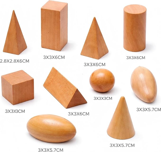 BOHS Geometric Solids Guess Game - 3D Shapes Miniature Set -Wooden Montessori Toys - Ages 3 and Up