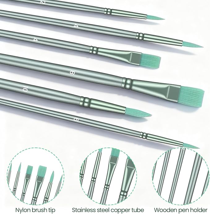 6Pcs Acrylic Paint Brush Set, Watercolor Brushes, Nylon Paint Brushes Set for Acrylic Painting, Versatile Paints Brushes for Crafts, All Purpose Oil Watercolor Painting Beginner Kits