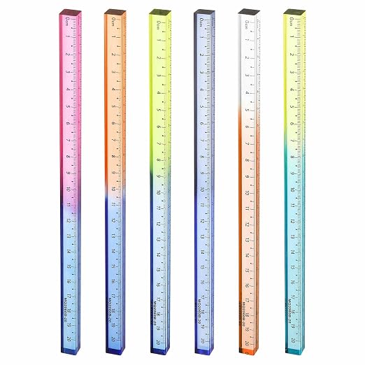 HARFINGTON 6pcs Acrylic Clear Straight Rulers 20cm Metric Transparent Gradient Three-Dimensional Plastic Ruler Square Cube Measuring Tool for Classroom Office, 6 Colors