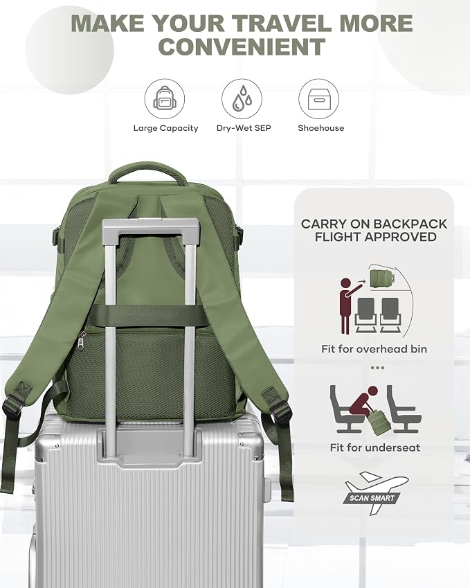 coowoz Travel Backpack Carry On for Women Man Gym Backpack with Laptop Compartment Mochila de Viaje Teacher Personal Item Backpacks Rucksack Airplane Accessories Must Haves,Gray Green Small