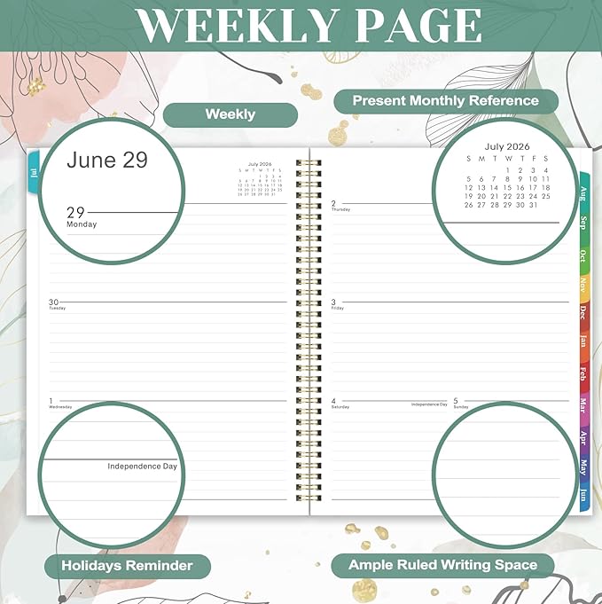 Planner 2026-2027 - Academic Planner 2026-2027, July 2026 - June 2027, 9" x 11", Weekly and Monthly Planner, Calendar Planner 2026-27, Colorful Tabs, Back Pocket, Perfect Daily Organizer - Floral