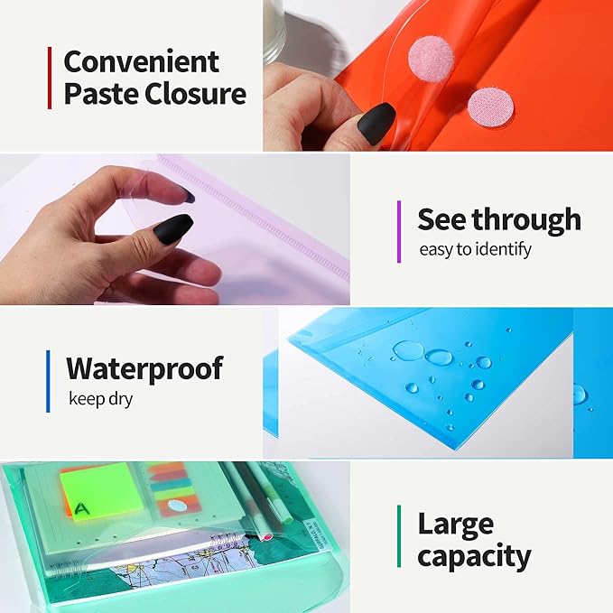 LEOBRO Plastic File Folders for Documents, 20 PCS Plastic Envelopes, Reusable File Folders File Bags Document Holder, Document Files, A4 Size