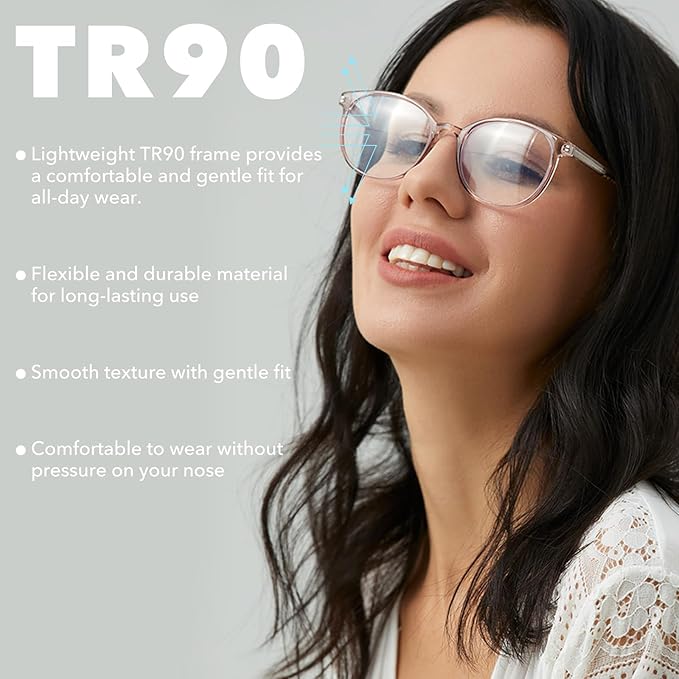 FONHCOO Stylish Blue Light Glasses Women Men Eyeglasses, TR90 Fashion Round Transparent Eye Glasses (Shiny Champagne)