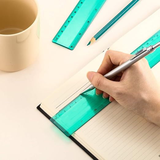 2 Pack Plastic Ruler Straight Ruler Plastic Measuring Tool for Student School Office (Green, 12 Inch)
