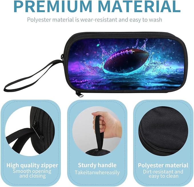 Firmiso Kids Pencil Case, Football Pattern, Large Capacity Double Zipper Pencil Pouch with Compartments, Durable Polyester School Supplies Organizer, Pen Bag for Boys Girls Students
