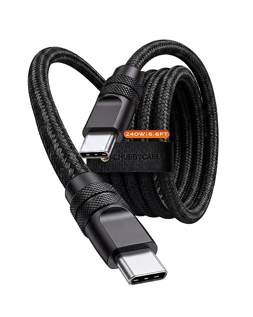 chubbycable Flex USB C to USB C Cable 240W Fast Charging Soft Braided Heavy-Duty Type C Charger 6.6FT for iPhone 17, MacBook Pro, Samsung Galaxy, Black