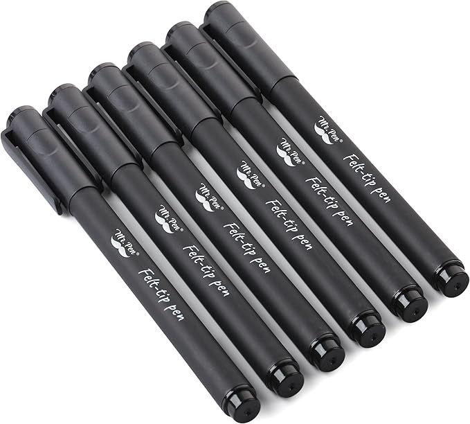 Mr. Pen- Black Felt Tip Pens, Fine Point, 6 Pack, Fast Drying, No Smear, Bible Journaling Pens No Bleed-Through for Planners, Sketching, Writing