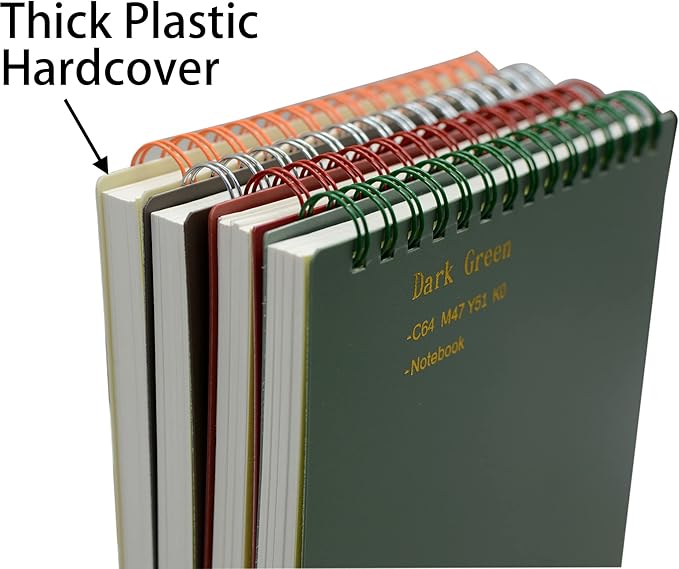 Yansanido Top Bound Spiral Notebook, 4 Pcs 4 Color A5 Size Thick Plastic Hardcover 7mm College Ruled Paper 80 Sheets (160 Pages) Journal for School and Office Supplies (4 Pcs A5)