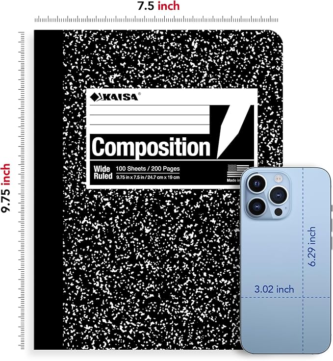 KAISA Classic Marble Composition Notebook, Wide Ruled Paper, Hard Cover 100 Sheets Notebooks, 9.75 x 7.5 Inches, 4 Pads