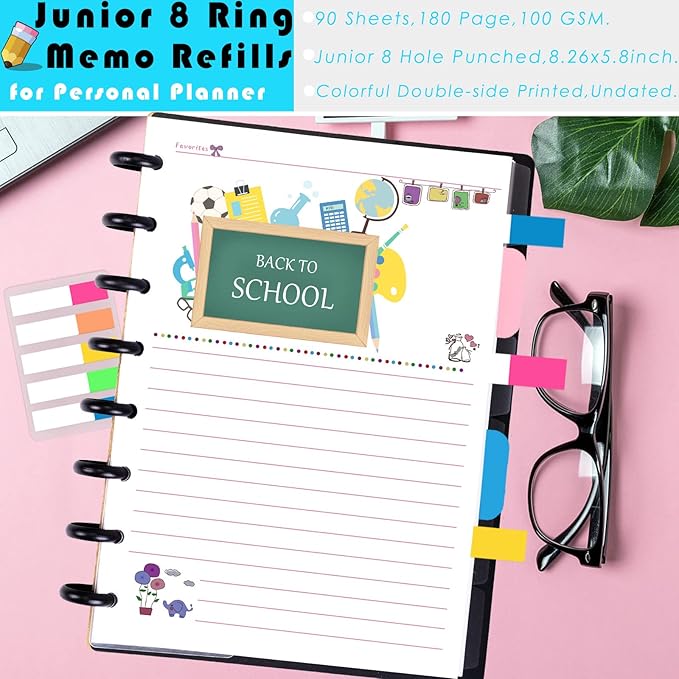 Rancco Discbound Notebook Refills, 180 Pages 8 Hole Punched Half Letter Lined Paper Inserts w/Index Tabs, Index Dividers, Loose-Leaf Bag, Ruler For Circa, Arc, TUL, Happy Planner, 5.5x8.5"