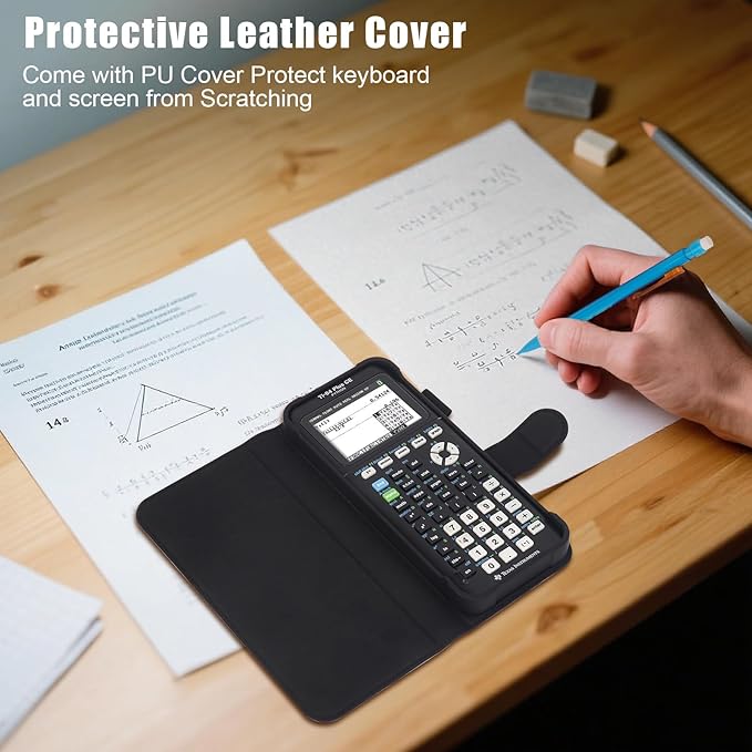 YouKnow PU Leather Protective Case Compatible with Texas Instruments TI-84 Plus CE Color Graphing Calculator with ID Card Slot (Only Case) (Black)