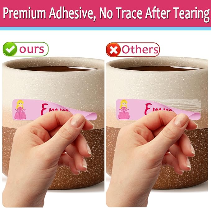Daycare Name Labels for Kids, 360pcs Waterproof & Removable Name Stickers for Water Bottles, Lunch Boxes and School Daycare Name Tag (Princess)