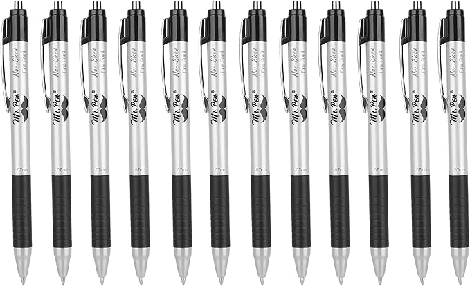Mr. Pen- Retractable Bible Journaling Pens, 12 Pack, Black Ink, 0.7 mm Fine Tip, Smooth Writing Pen, No Smear, Comfortable Grip, Ideal for Bible Journaling, Note-Taking, Writing & Daily Use