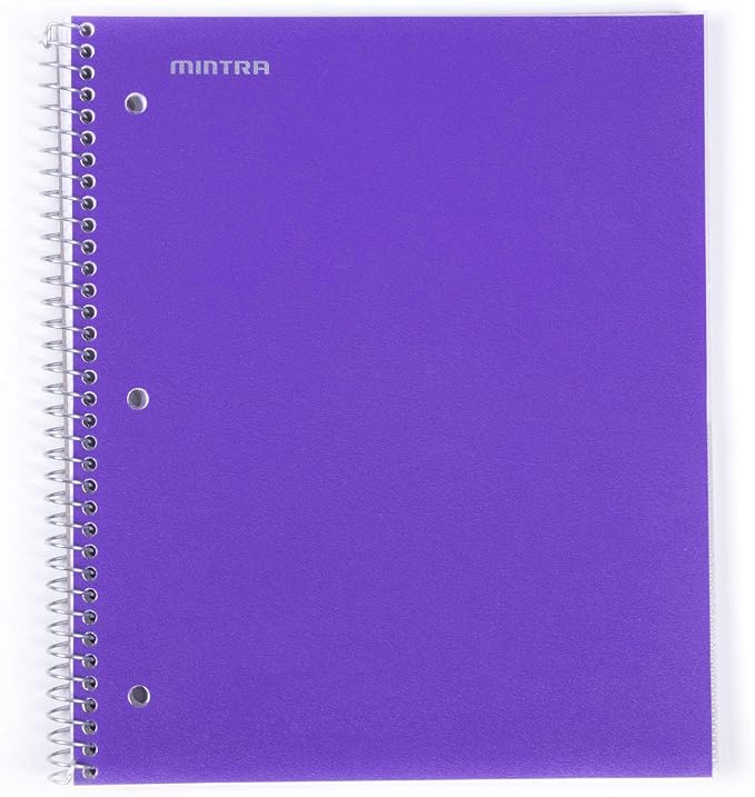 Mintra Office Durable Spiral Notebooks, 1 Subject, (Teal, Purple, White, College Ruled 3 Pack), 100 Sheets, Poly Pocket, Moisture Resistant Cover, School, Office, Business, Professional