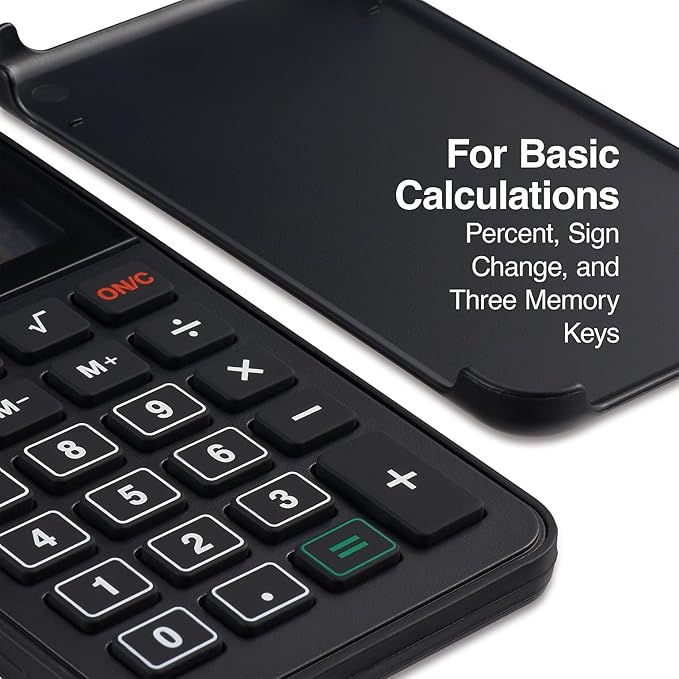 Staples 10-Digit Battery & Solar Basic Pocket Calculator, Black